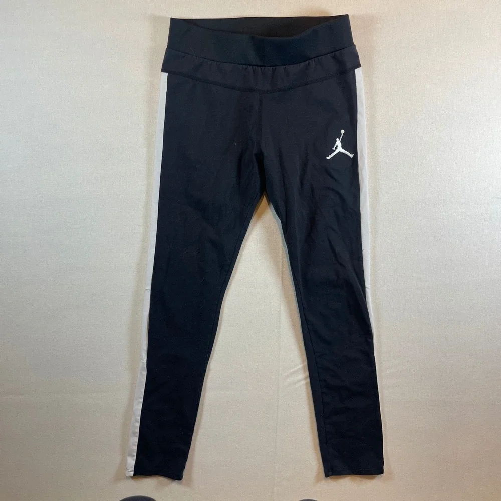 Jordan‎ Black White Stripe Jumpman Leggings Youth Girls Athletic - Size XL